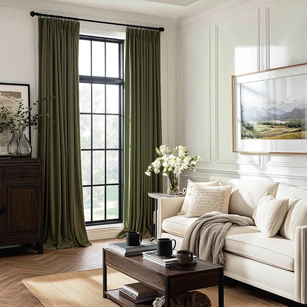 Olive Green Velvet Blackout Curtains