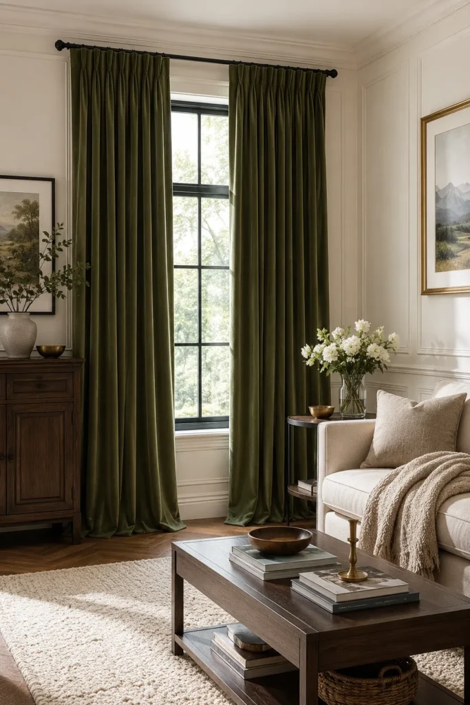 Olive Green Velvet Blackout Curtains 84 Inches, 2 Panels