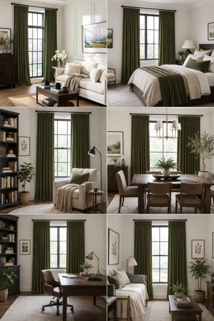 Olive Green Velvet Blackout Curtains 84 Inches, 2 Panels