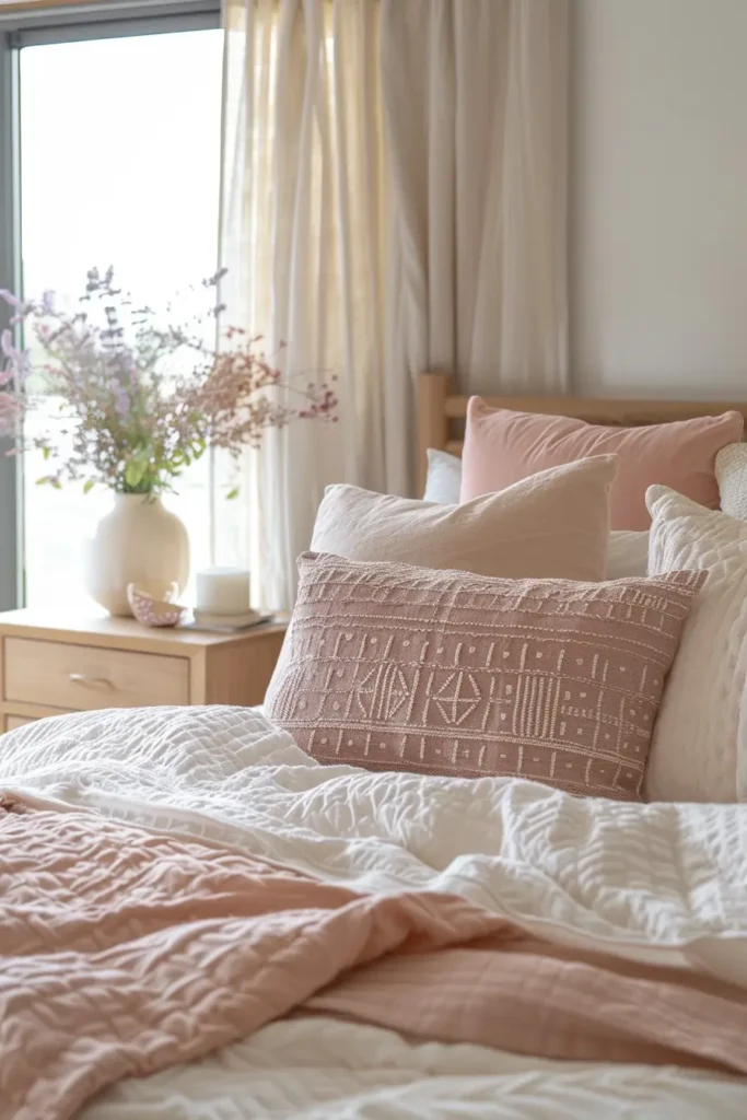 Pastel Sashiko Bed Covers for Soft, Cozy Bedroom Style