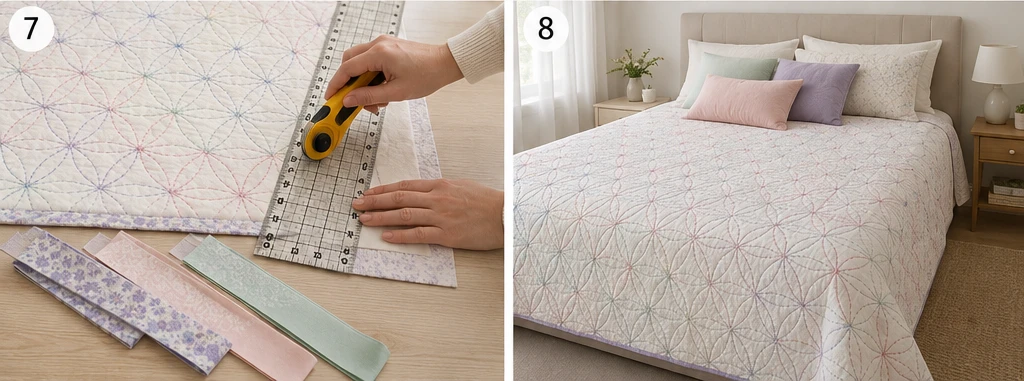 Pastel Sashiko Bed Covers for Soft, Cozy Bedroom Style