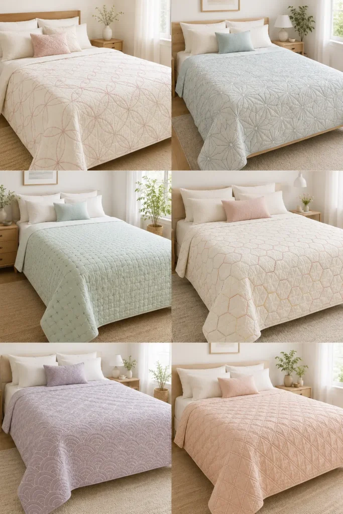Pastel Sashiko Bed Covers for Soft, Cozy Bedroom Style