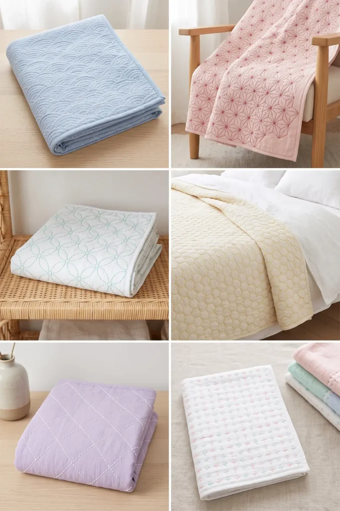 Pastel Sashiko Bed Covers for Soft, Cozy Bedroom Style