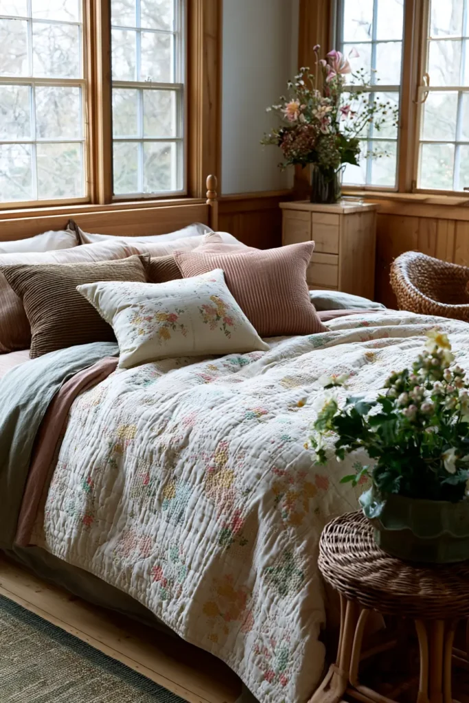 Pastel Sashiko Bed Covers for Soft, Cozy Bedroom Style