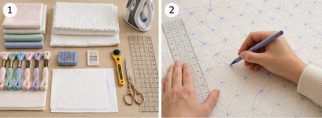 Pastel Sashiko Bed Covers for Soft, Cozy Bedroom Style