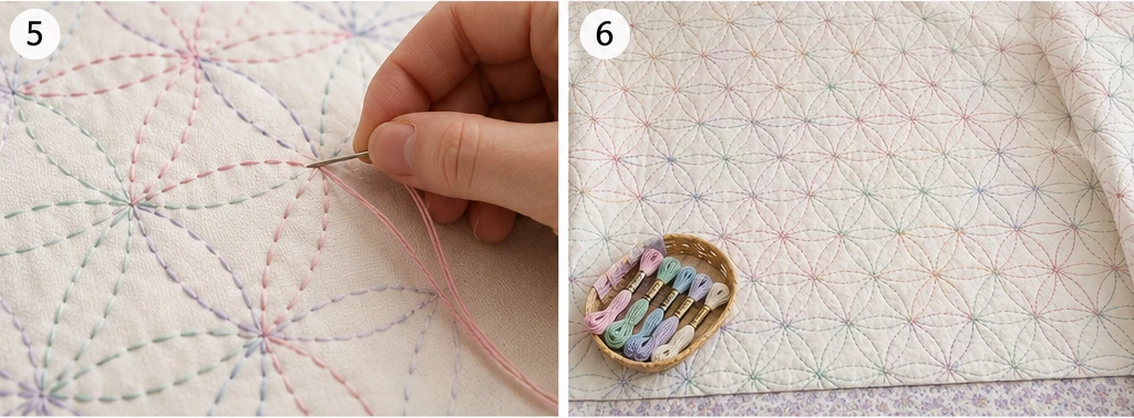 Pastel Sashiko Bed Covers for Soft, Cozy Bedroom Style