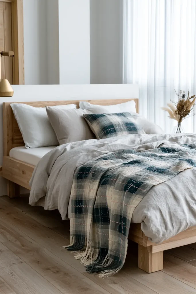 Plaid-Inspired Sashiko Bed Runners for Chic Room Layering