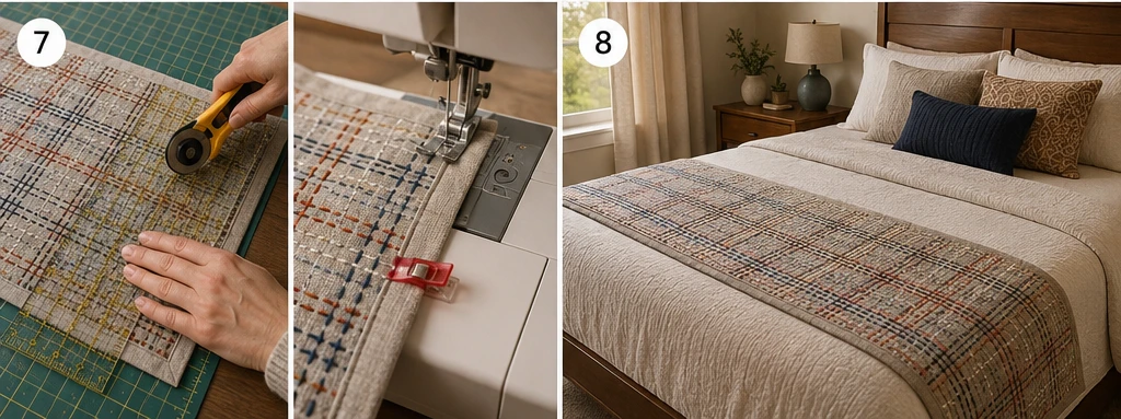 Plaid-Inspired Sashiko Bed Runners for Chic Room Layering