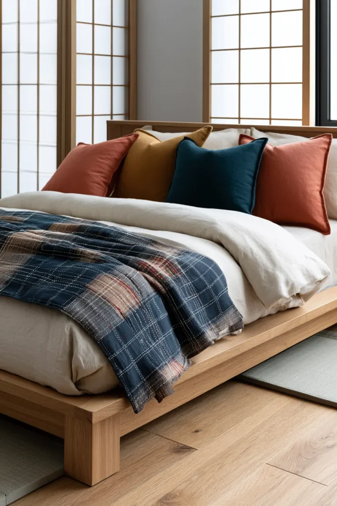 Plaid-Inspired Sashiko Bed Runners for Chic Room Layering