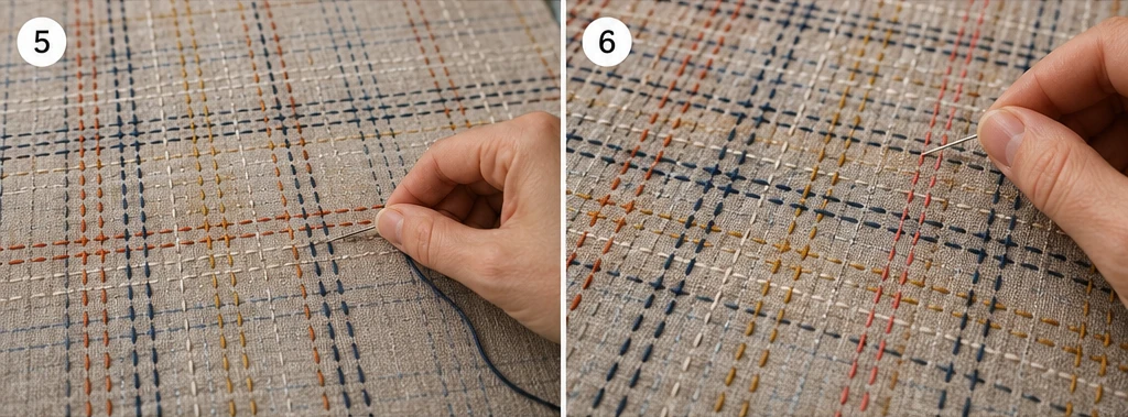 Plaid-Inspired Sashiko Bed Runners for Chic Room Layering