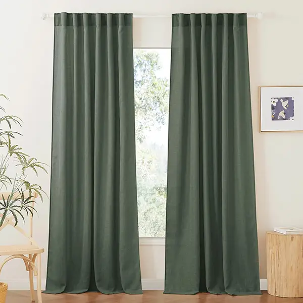 RYB HOME Olive Green Linen Sheer Curtains 84 Inches