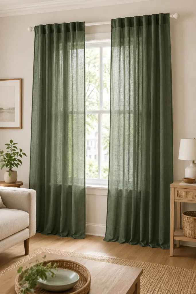 RYB HOME Olive Green Linen Sheer Curtains 84 Inches
