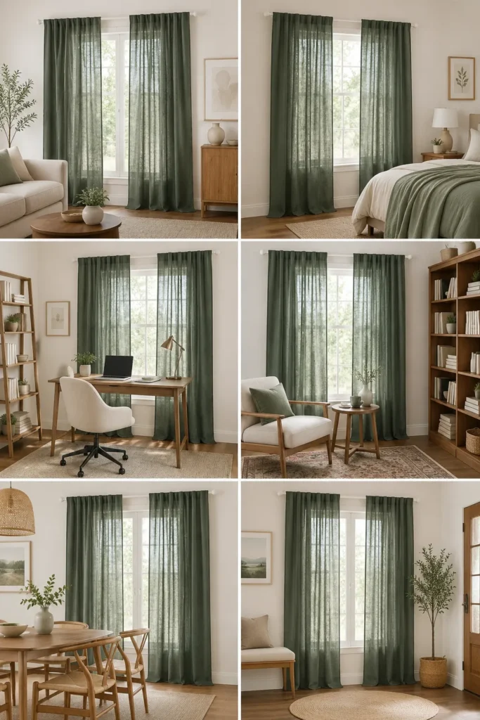 RYB HOME Olive Green Linen Sheer Curtains 84 Inches