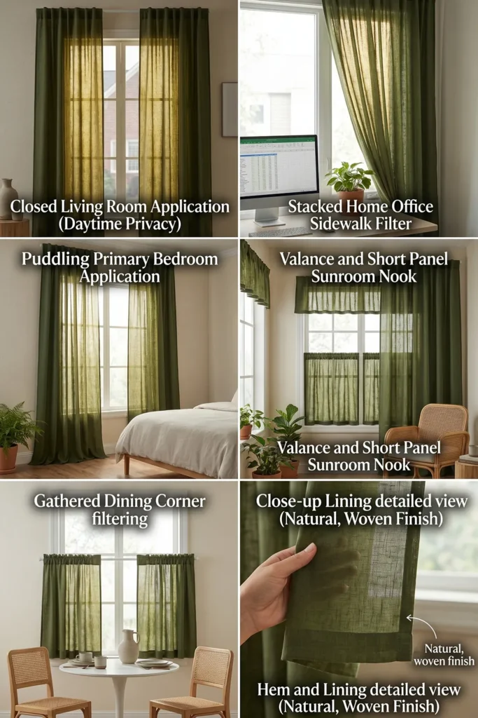 RYB HOME Olive Green Linen Sheer Curtains 84 Inches