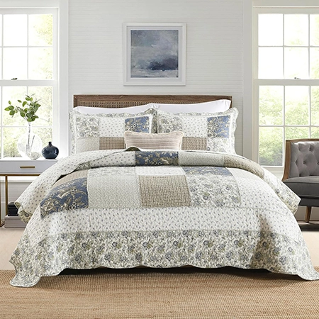 Reversible Country Farmhouse Floral Real Patchwork Quilted Bedspread