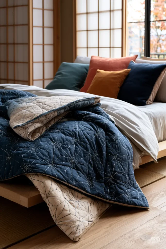 Reversible Sashiko Bed Covers for Versatile Everyday Style