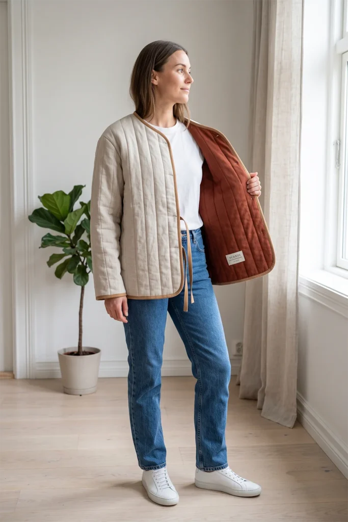 Reversible Two-Tone Quilted Jacket for Versatile Scandi Dressing