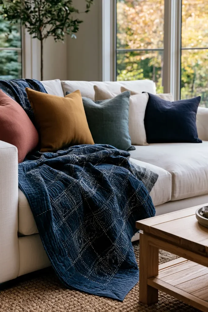 Sashiko Throw Quilts for Cozy Living Room Styling