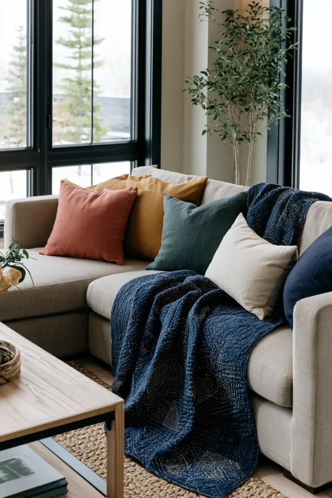 Sashiko Throw Quilts for Cozy Living Room Styling