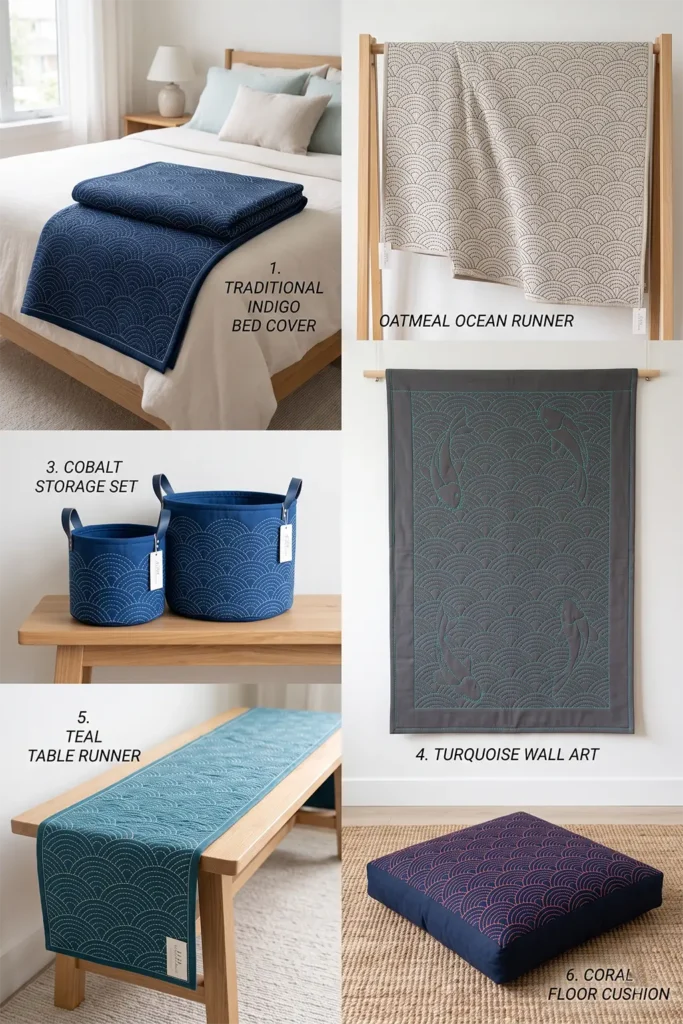 Seigaiha Ocean Wave Sashiko Bed Covers for a Calming Retreat