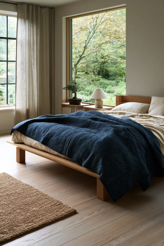 Seigaiha Ocean Wave Sashiko Bed Covers for a Calming Retreat