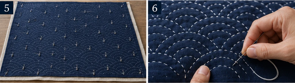 Seigaiha Ocean Wave Sashiko Bed Covers for a Calming Retreat