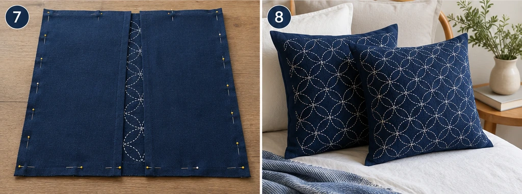 Shippō Seven Treasures Sashiko Pillow Covers for Timeless Charm
