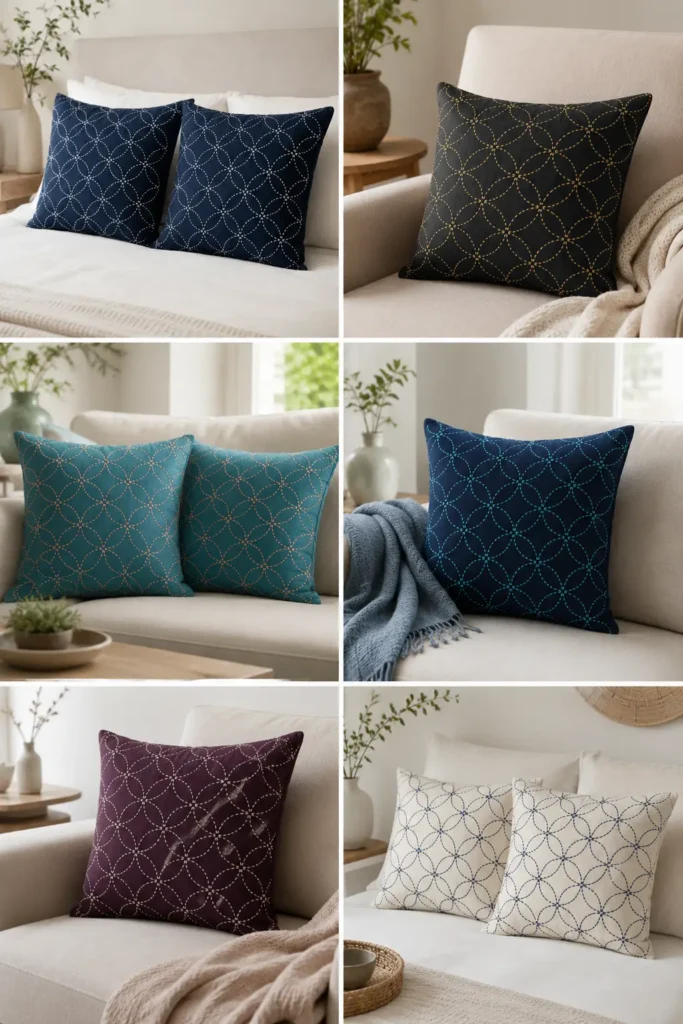 Shippō Seven Treasures Sashiko Pillow Covers for Timeless Charm