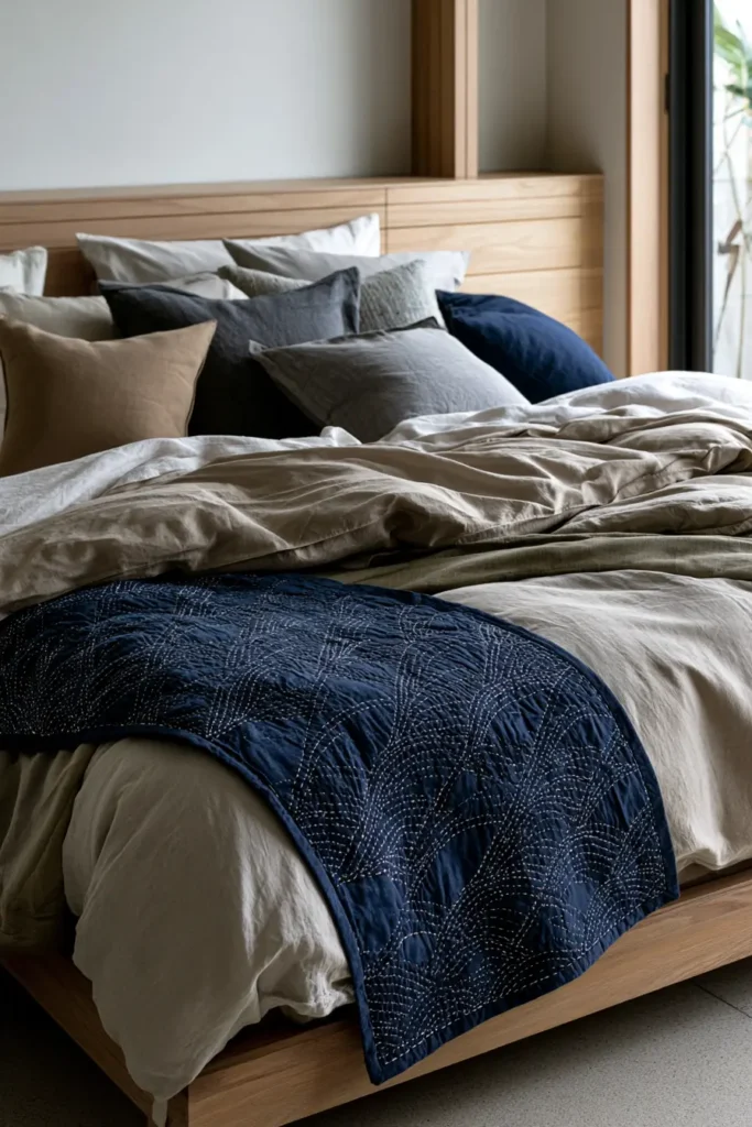 Shonai Sashiko Bed Runners with Timeless Regional Motifs