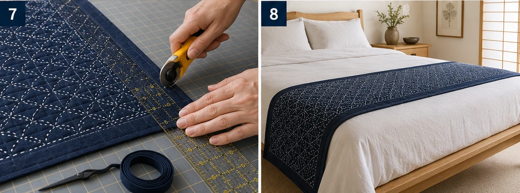 Shonai Sashiko Bed Runners with Timeless Regional Motifs