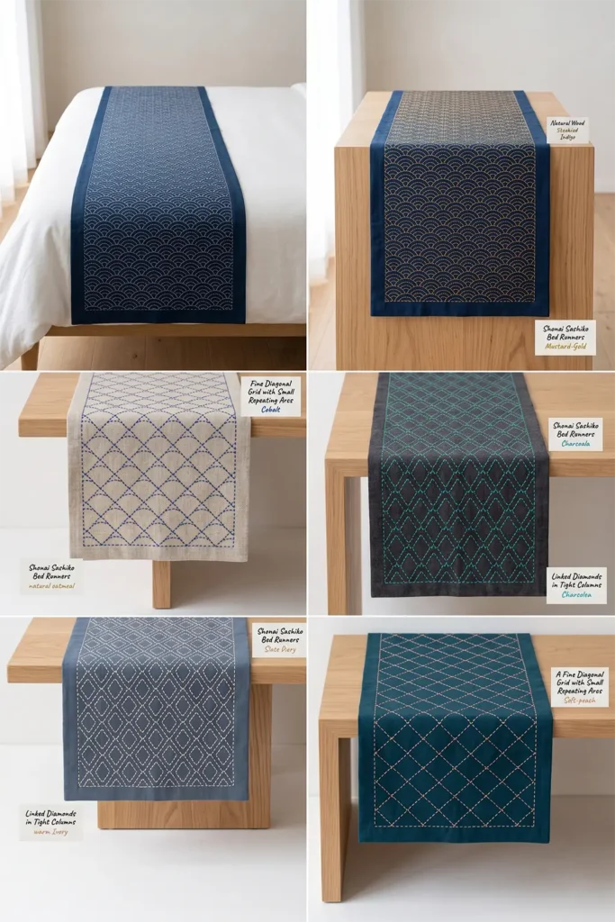 Shonai Sashiko Bed Runners with Timeless Regional Motifs