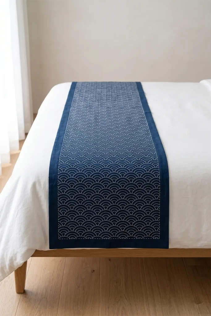 Shonai Sashiko Bed Runners with Timeless Regional Motifs