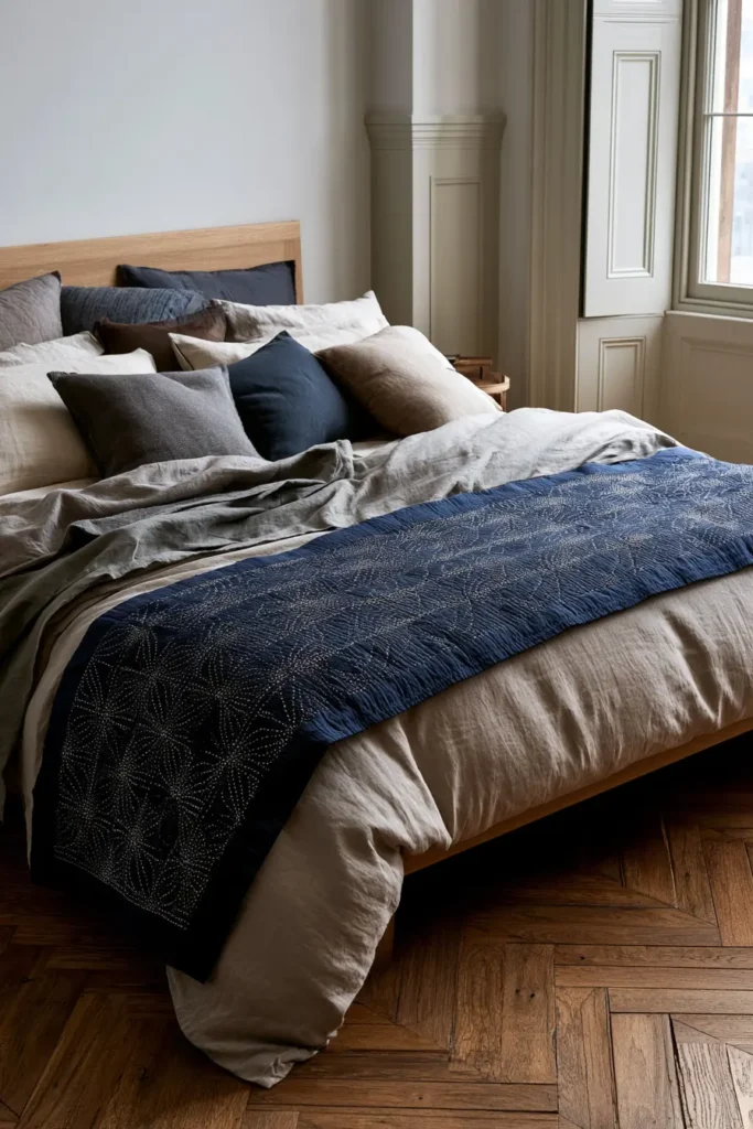 Shonai Sashiko Bed Runners with Timeless Regional Motifs