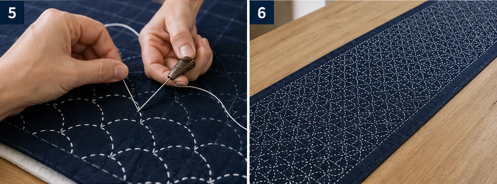 Shonai Sashiko Bed Runners with Timeless Regional Motifs
