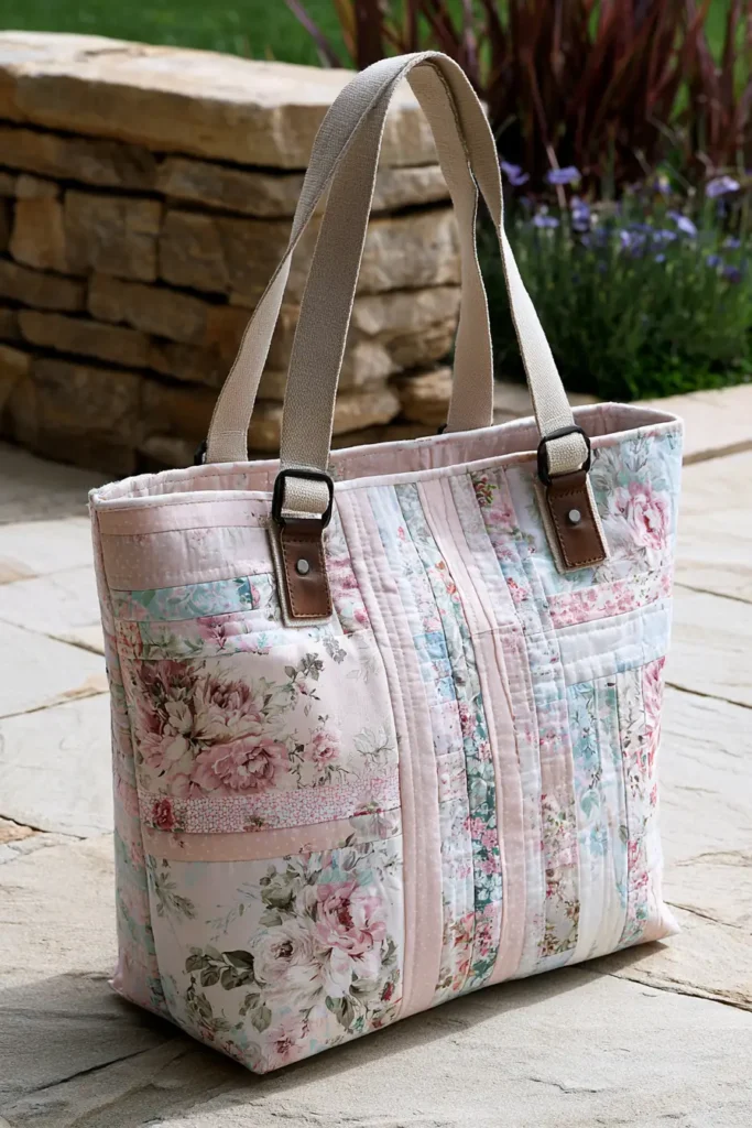 Soft Pastel Floral Jelly Roll Tote Bag for Feminine Weekend Outings