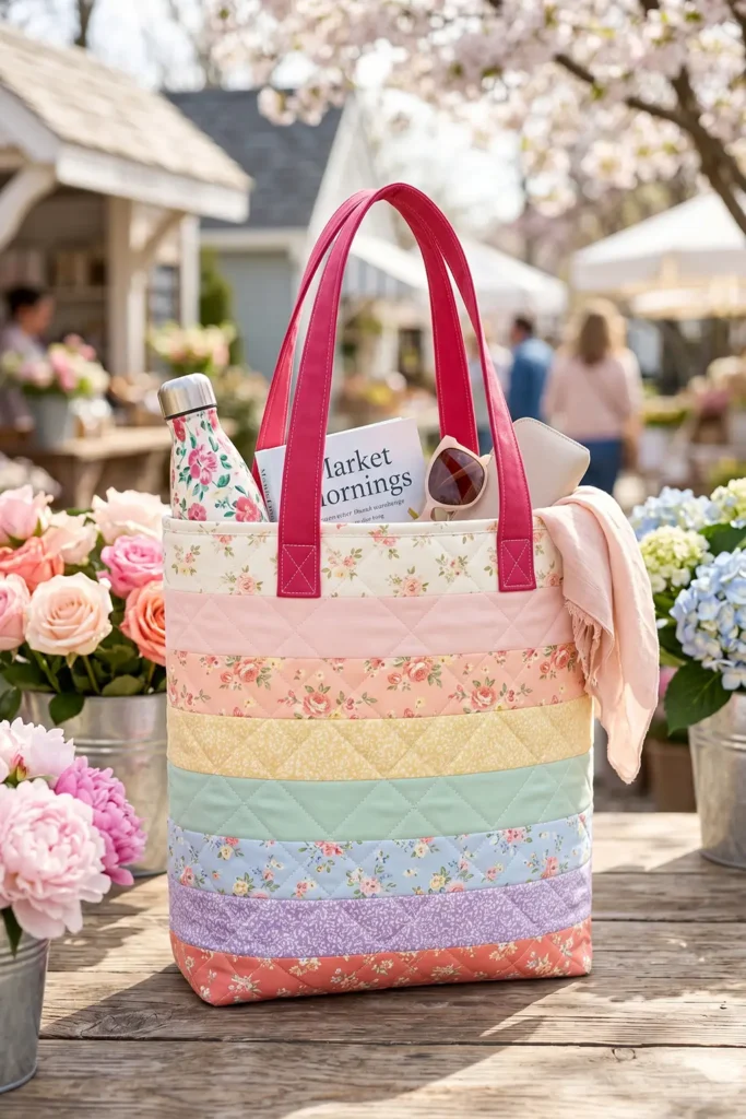 Soft Pastel Floral Jelly Roll Tote Bag for Feminine Weekend Outings