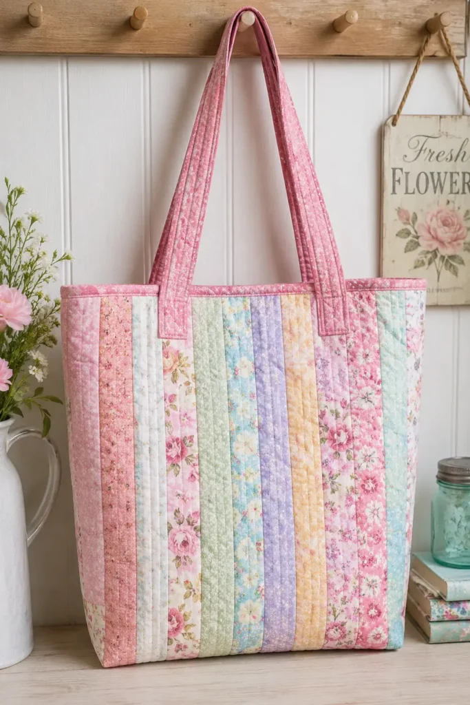Soft Pastel Floral Jelly Roll Tote Bag for Feminine Weekend Outings