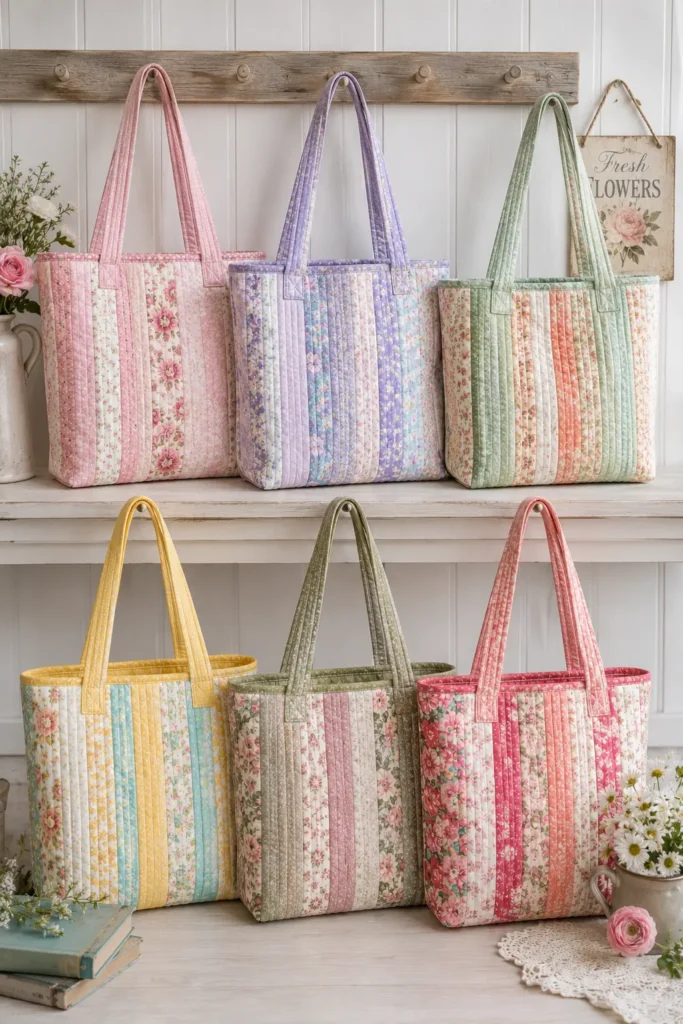 Soft Pastel Floral Jelly Roll Tote Bag for Feminine Weekend Outings