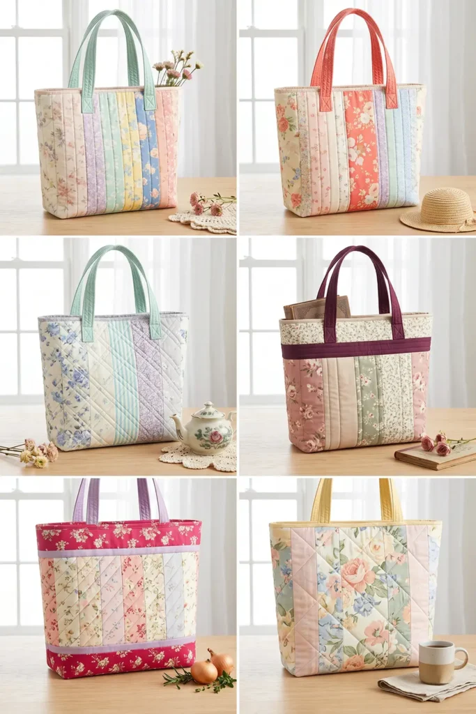 Soft Pastel Floral Jelly Roll Tote Bag for Feminine Weekend Outings