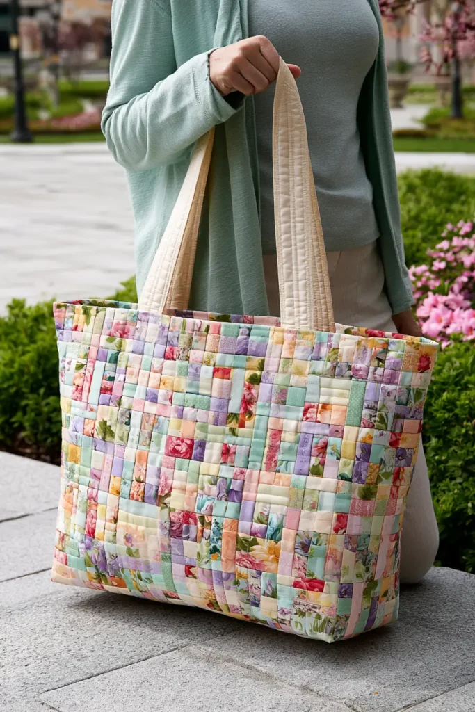 Soft Pastel Floral Jelly Roll Tote Bag for Feminine Weekend Outings