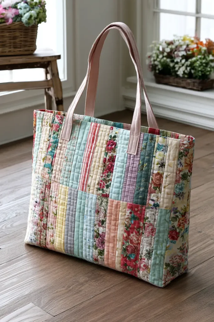 Soft Pastel Floral Jelly Roll Tote Bag for Feminine Weekend Outings