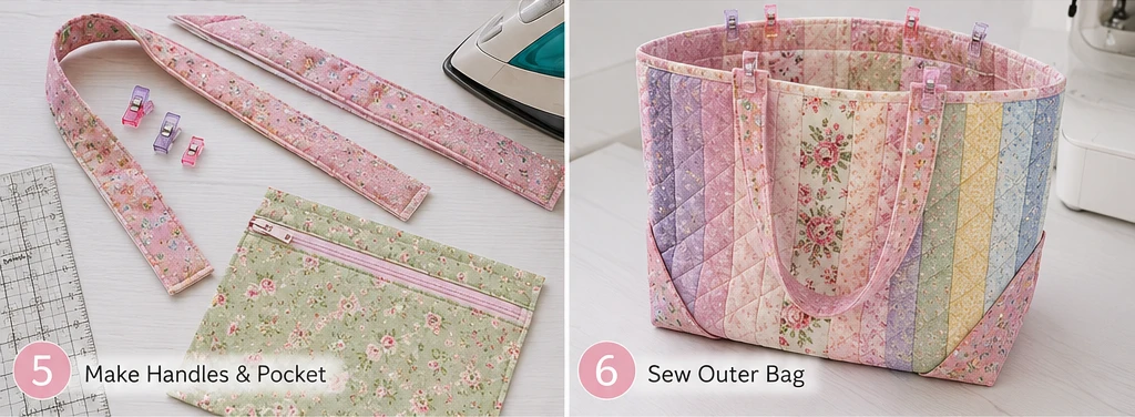 Soft Pastel Floral Jelly Roll Tote Bag for Feminine Weekend Outings