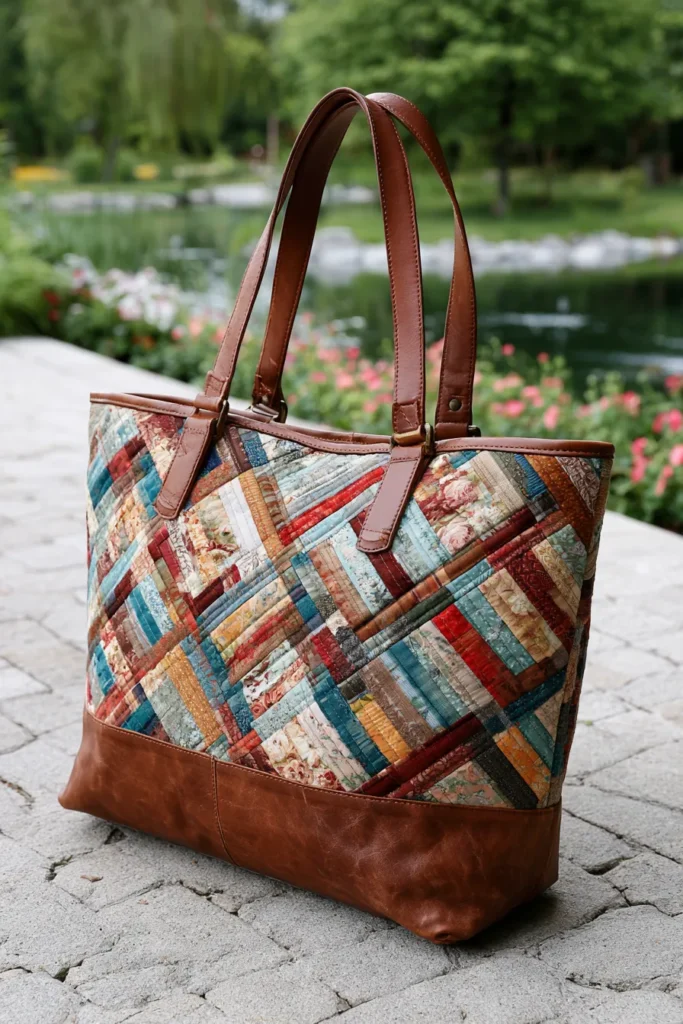Sophisticated Leather-Accent Jelly Roll Quilt Tote Bags for Elevated Style