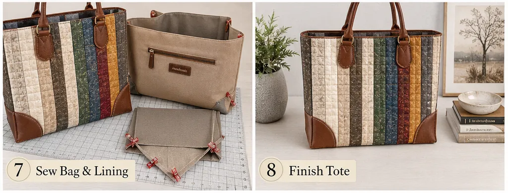 Sophisticated Leather-Accent Jelly Roll Quilt Tote Bags for Elevated Style