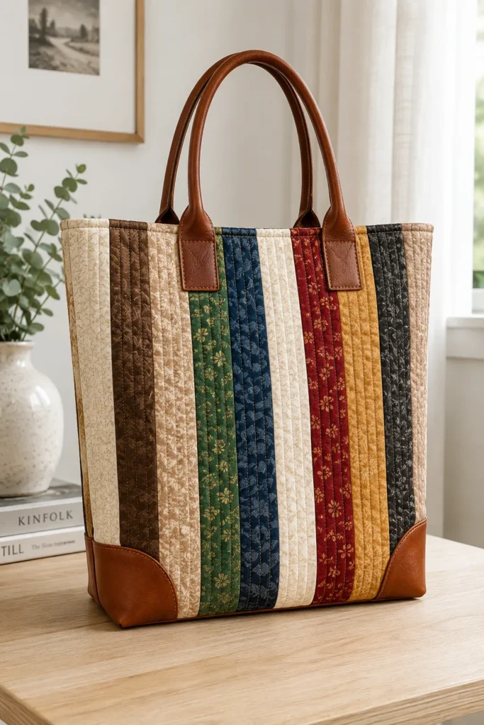 Sophisticated Leather-Accent Jelly Roll Quilt Tote Bags for Elevated Style