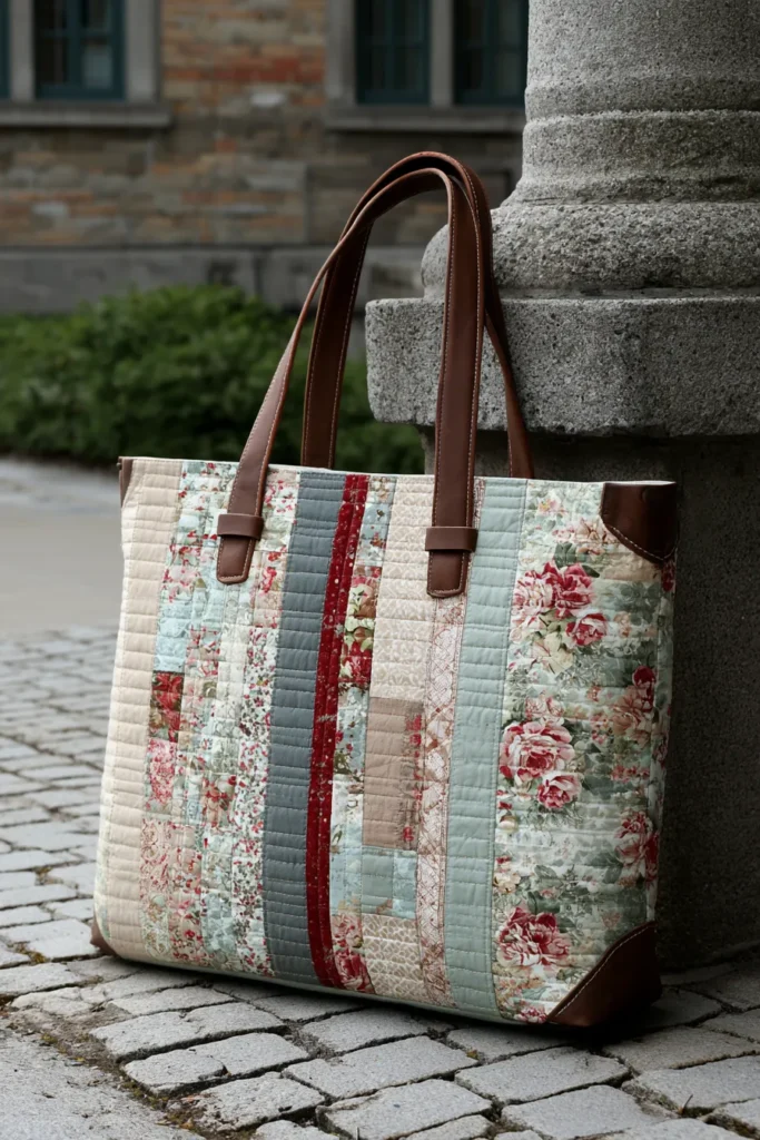 Sophisticated Leather-Accent Jelly Roll Quilt Tote Bags for Elevated Style