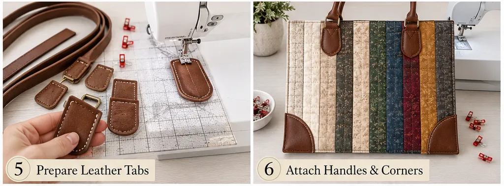 Sophisticated Leather-Accent Jelly Roll Quilt Tote Bags for Elevated Style