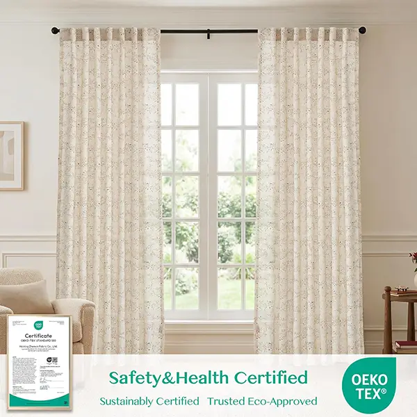 THREE GIRLS Floral Linen Curtains 84 Inches