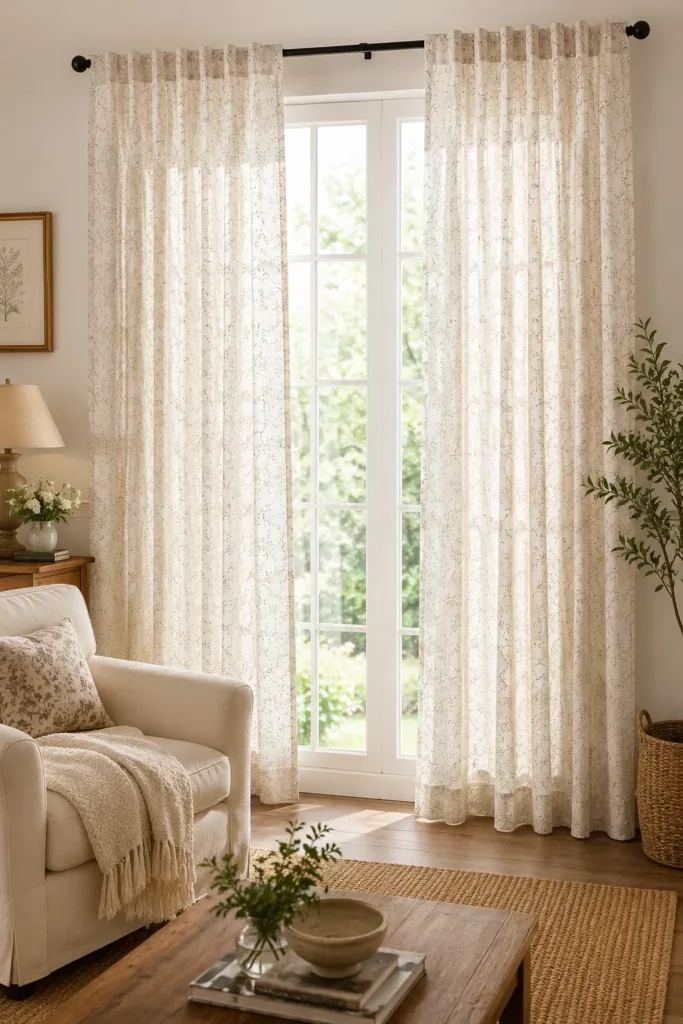 THREE GIRLS Floral Linen Curtains 84 Inches
