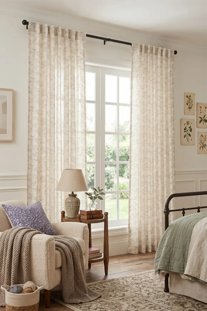 THREE GIRLS Floral Linen Curtains 84 Inches